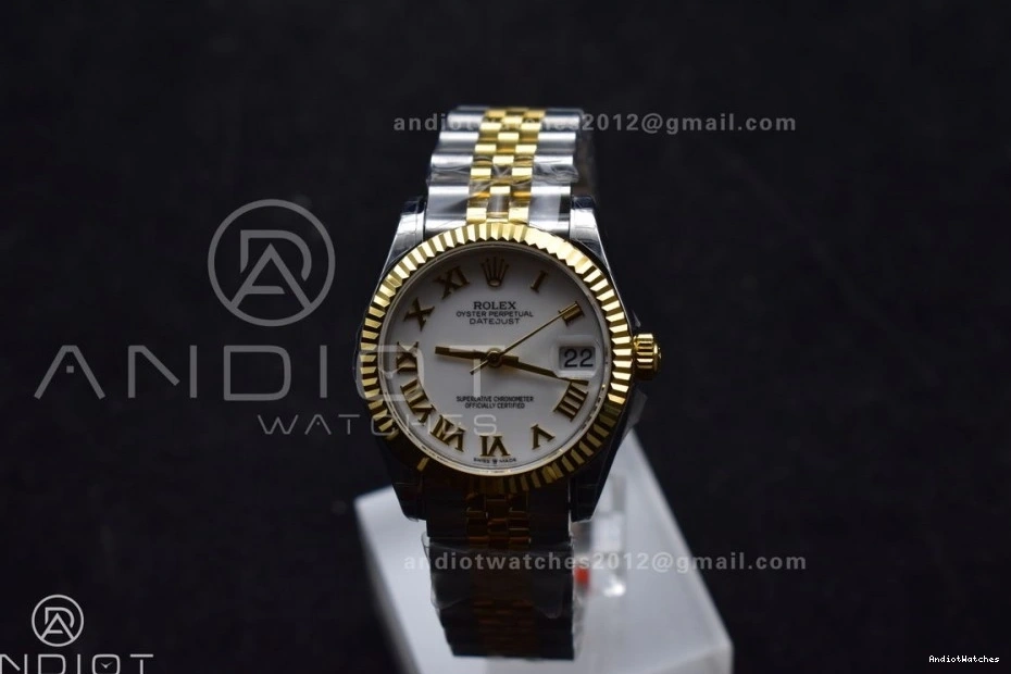 550 White DateJust 316L Roman GSF 31 Lightweight YG 278271 Bracelet Markers Steel President on Ladies Dial 1009